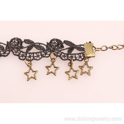 Black Flower Lace Anklet Star Charm Lace Anklet For Women